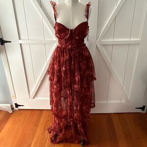 Vici Burgundy Floral High Low Dress
